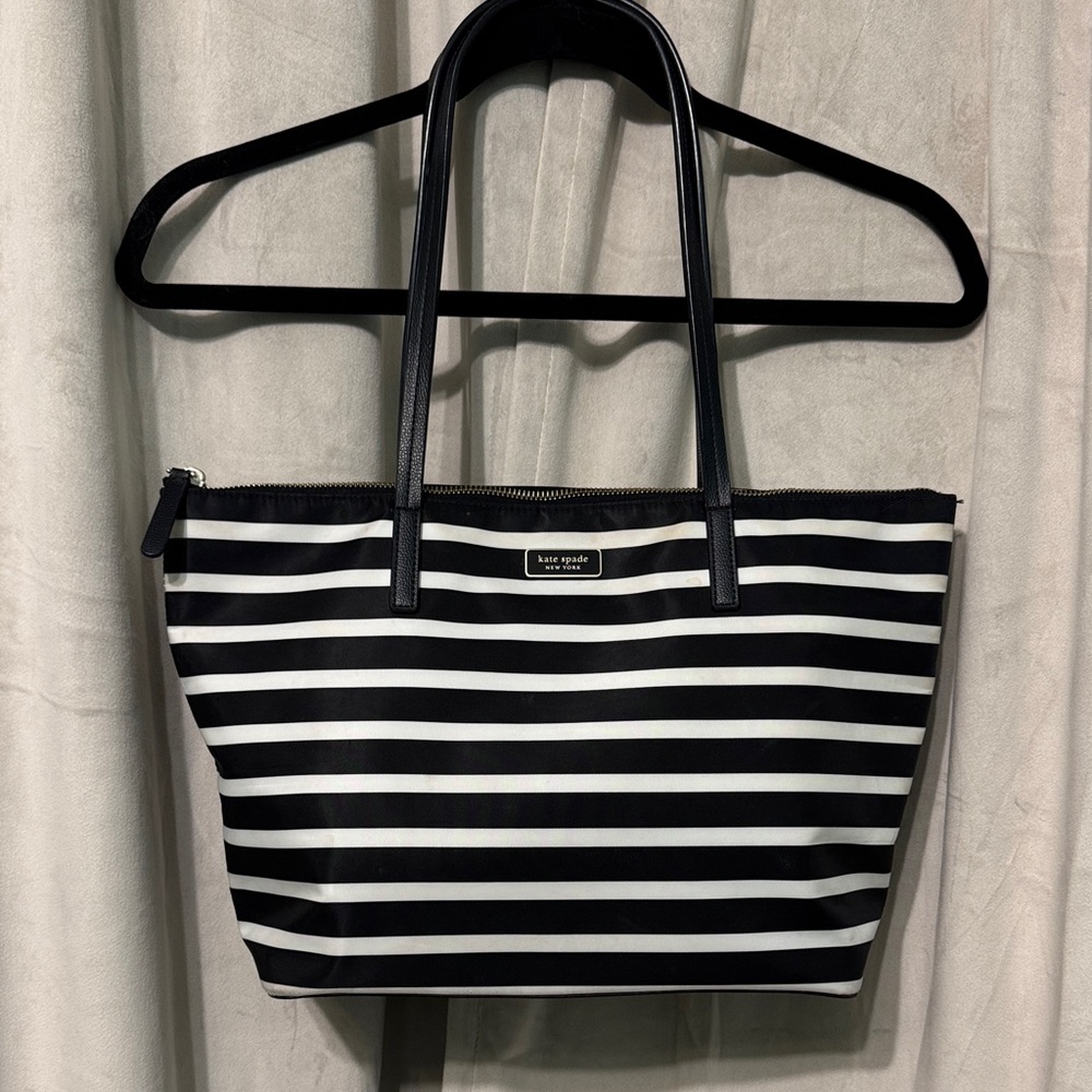 Kate Spade Black and White Striped Tote Bag